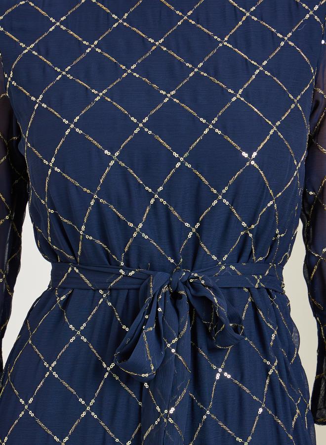 ستايلي فستان طويل مزين بالترتر بأكمام 3/4 - Image 3